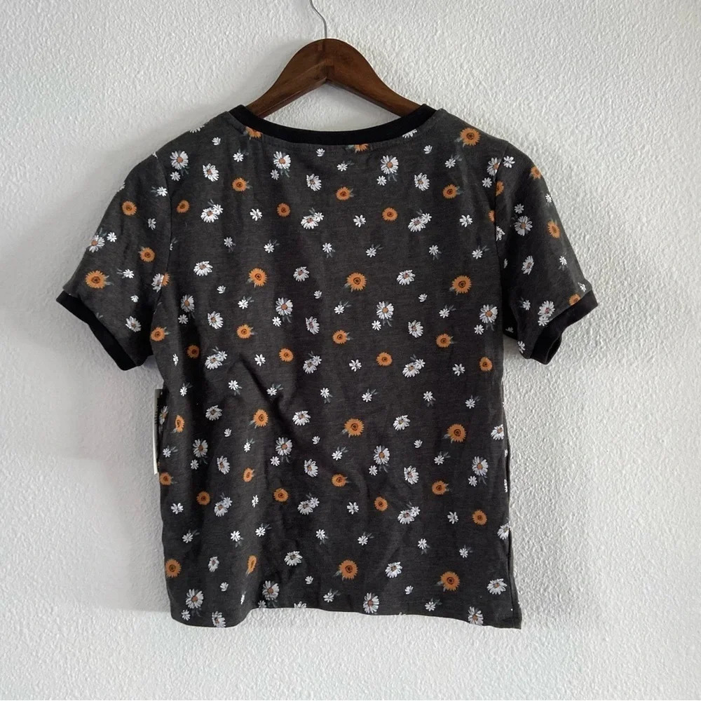 Floral Ringer Tee Charcoal Short Sleeve Girls Juniors Crop Large (11-13) NEW - Picture 14 of 16